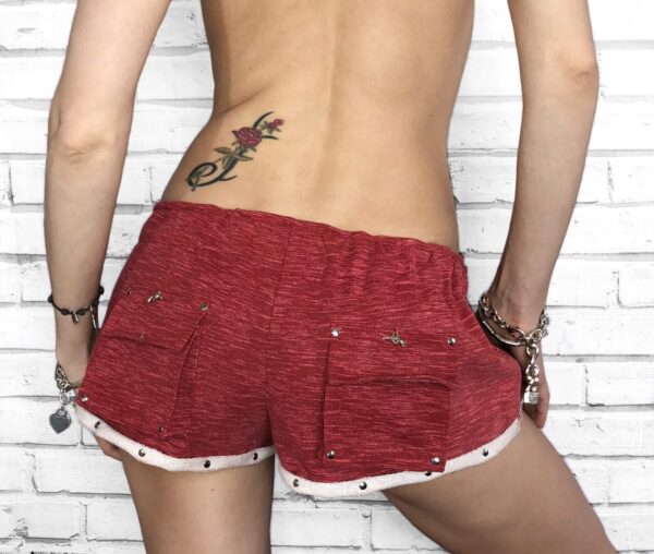 Women’s summer shorts, cotton women shorts, women’s short shorts, sexy beach shorts, ultra short shorts, red shorts, hot pants, boho shorts, booty shorts, elastic waist shorts, French shorts, rock’n’roll shorts, rock n roll shorts, western style, gypsy shorts, rolled hem shorts, women’s shorts with rivets, glam rock clothing, navy red shorts, organic cotton shorts, cut out shorts, shorts with pockets, low waist shorts, slim fit shorts, comfy shorts, vacation outfit, festival outfit, club outfit, summer outfit