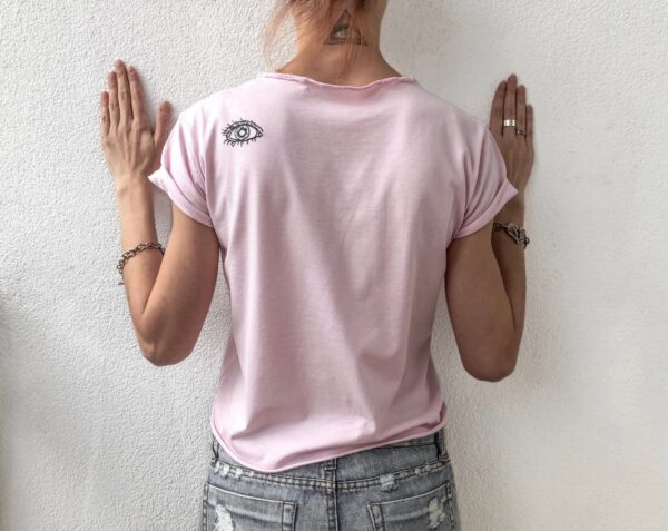 evil eye shirt, eye oh horus, occult shirt, alternative clothing, psychedelic clothing, hand embroidered, queer eye, Freemason gift, all seeing eye, illuminati, conspiracy, Masonic sign, embroidered shirt, conspiracy theories, pink shirt with embroidery, hand embroidery, unique shirt, pink t-shirt, cropped shirt, masonry, gift for her, secret knowledge