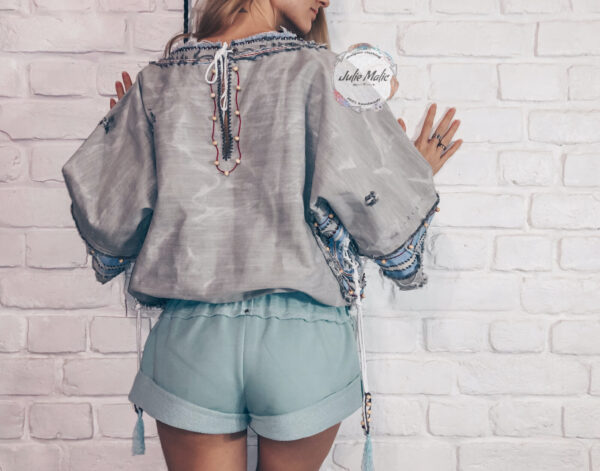 embroidered denim shirt, tribal fusion top, tribal clothing, gypsy soul top, bleached t shirt, mexican embroidered blouse, ethnic top, oversized jean jacket, mandala embroidery, tie dye sweatshirt, mexican fiesta shirt, hand embroidered clothing, tribal outfit, gypsy style clothing, ethnic jacket, women’s embroidered top, hand dyed shirt women, bohemian clothing, bohemian chic denim, boho clothing, handmade clothing, unique shirt, unusual clothing, haute couture clothing, fashion crop top, distressed denim cotton shirt, bleached clothes, online fashion, online shop, Julie Malic, crochet top women, gift for wife, gift for her, gift for girl, oversized denim clothing, beaded cotton top, free shipping worldwide, cowgirl outfit, festival clothing, party outfit, summer fashion clothes, designer shop, limited clothing, one of a kind shirt
