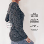Womens sexy sweater, lace insert jumper, pdf knitting pattern, lightweight sweater, semi sheer sweater, mesh wool sweater, elegant pullover, fitted warm sweater, asymmetric jumper, abstract pattern, easy knit tutorial, knitting kit, crew neck jumper
