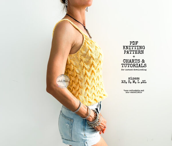 Knitted aran crop top, PDF KNITTING PATTERN, Tank top knit pattern, Sleeveless cropped top, Cable knit top, Festival clothing women tutorial, textured summer top, casual top diy, knitting kit, easy knitting step by step, sexy top